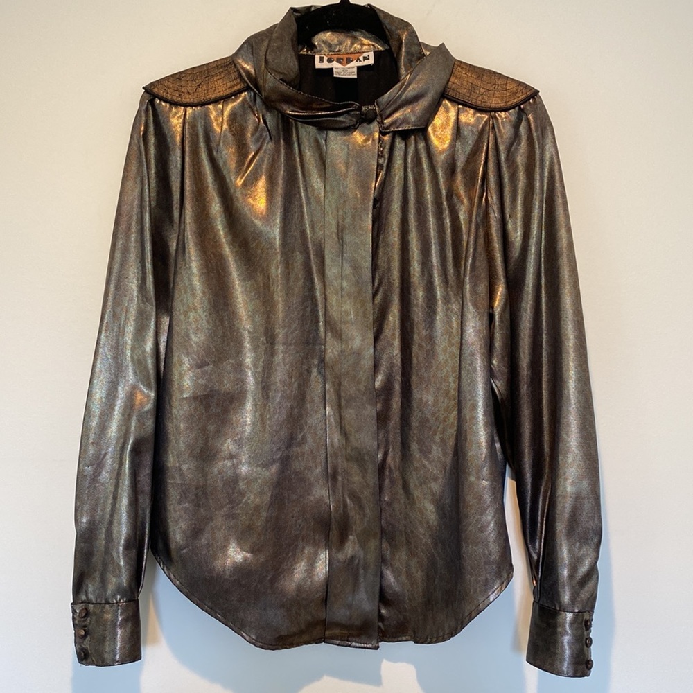 Unique Vintage Jordan Metallic Shirt w/ leather shoulder accents, Size S/6